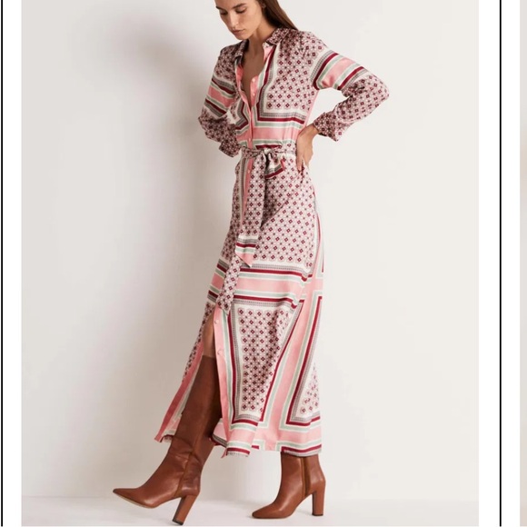 BODEN Maxi Shirt Dress in Almond Pink Square Geometric Size 10R - Picture 10 of 15